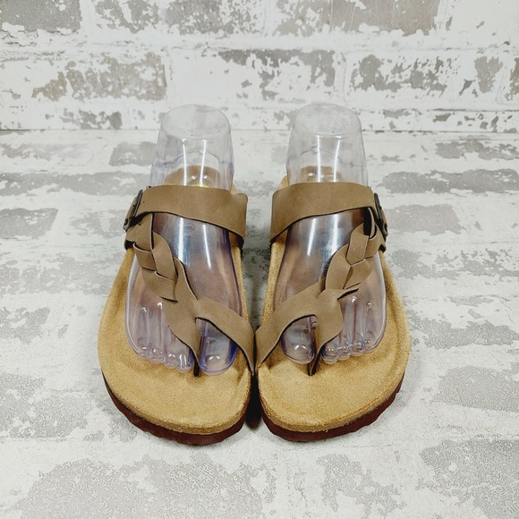 NEW Cushionaire Tan Brown Strappy Buckle Cork Footbed Summer Slide Sandals K28 - Picture 6 of 10